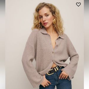 NEW Reformation Fantino Cashmere Collared Cardigan in Oatmeal - XS